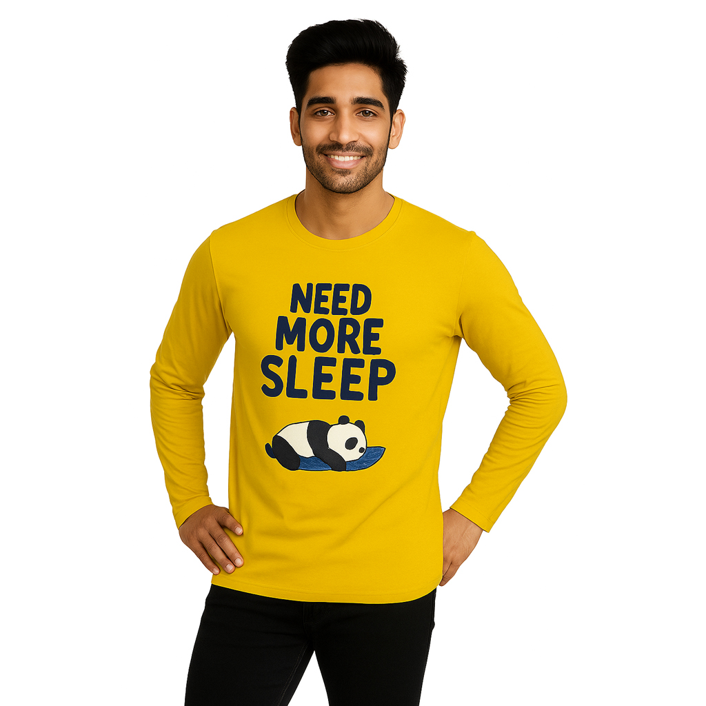Men Printed Full sleeves Cowl Neck Cotton Blend Mustard Yellow T-Shirt Men Printed Full sleeves Cowl Neck Cotton Blend Mustard Yellow T-Shirt