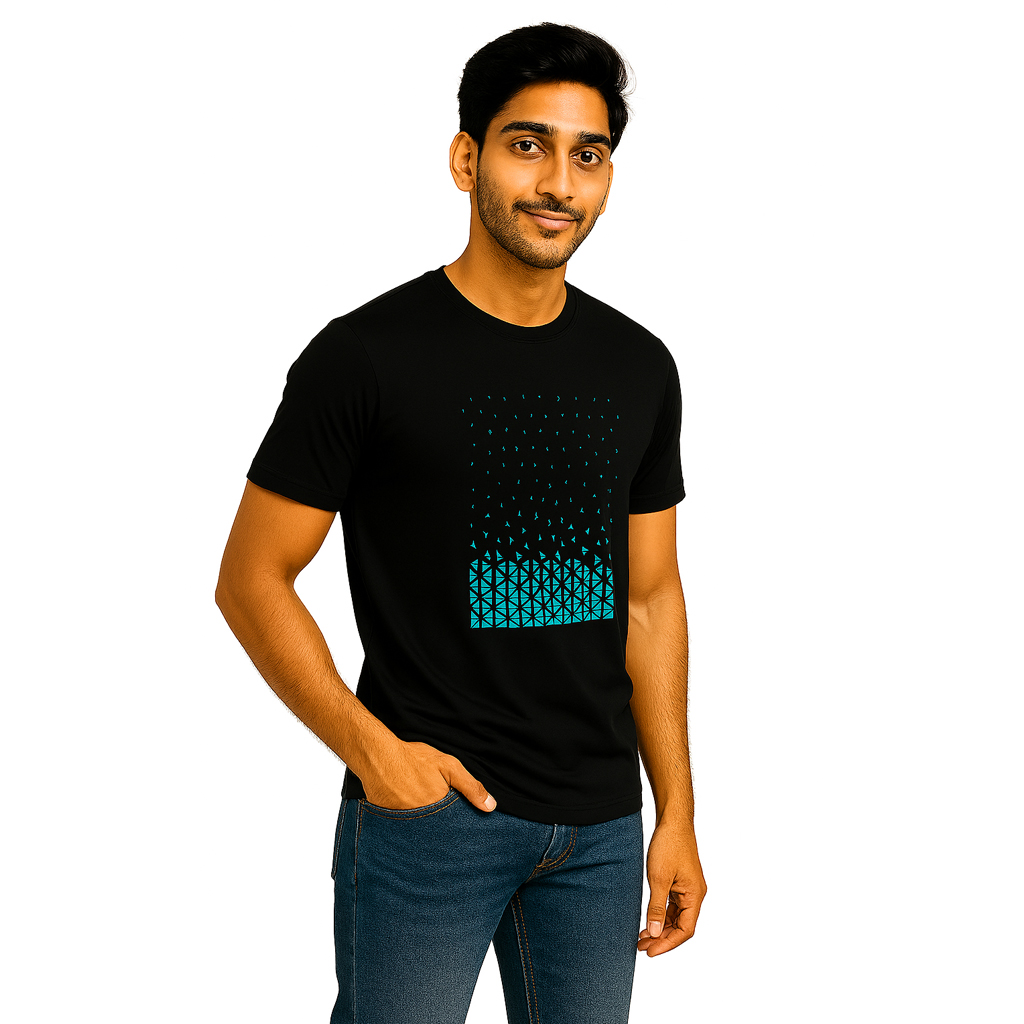 Printed Half Sleeve Cowl Neck Cotton Blend Black T-Shirt Printed Half Sleeve Cowl Neck Cotton Blend Black T-Shirt